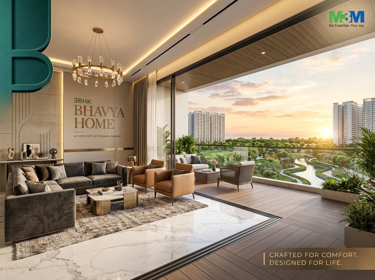 Bhavya Homes, Sector 37, M3M City of Dreams, Panipat - Luxury Living Lounge & Balcony